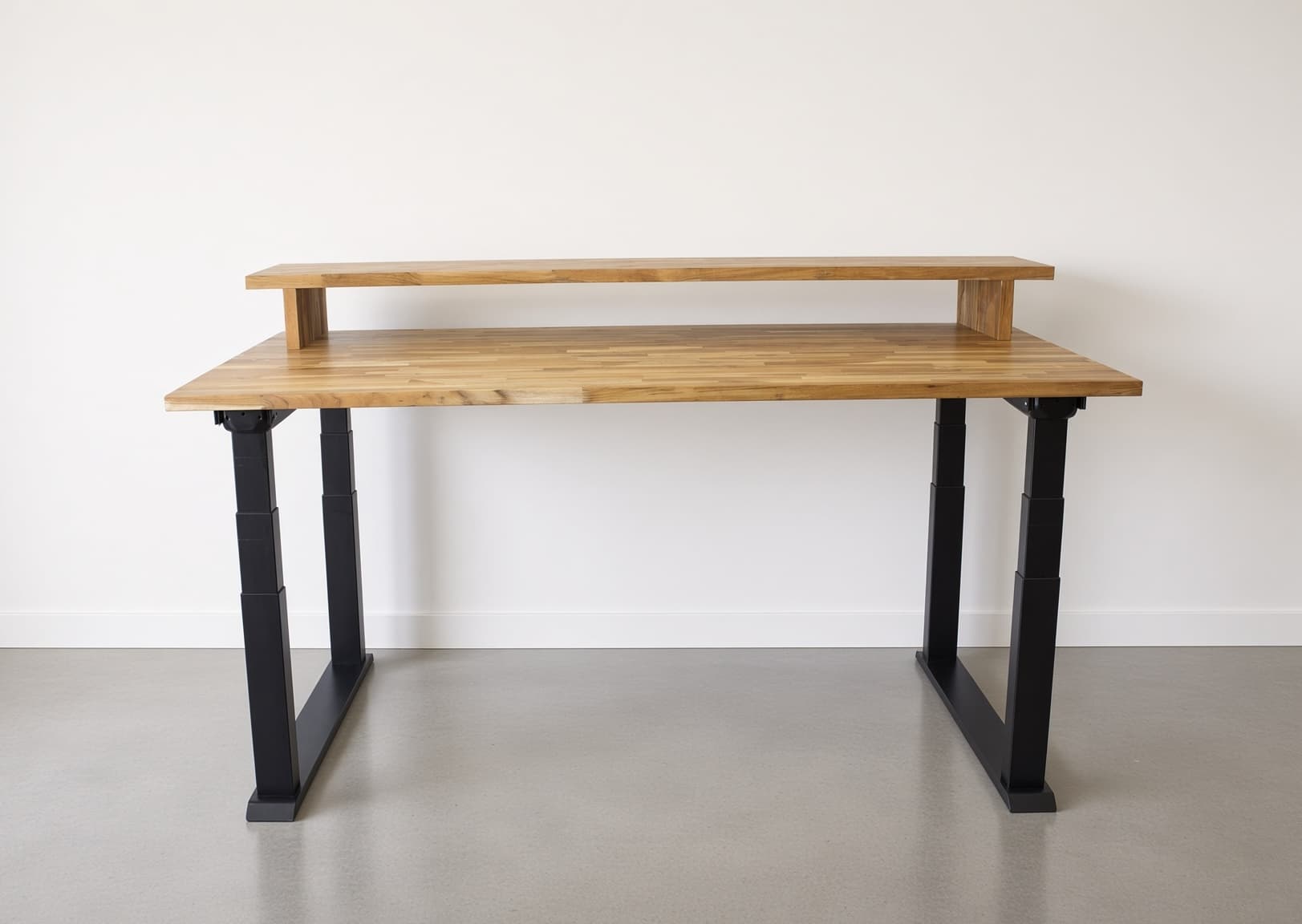 Ash & Hickory butcher-block sit-stand desk at standing height